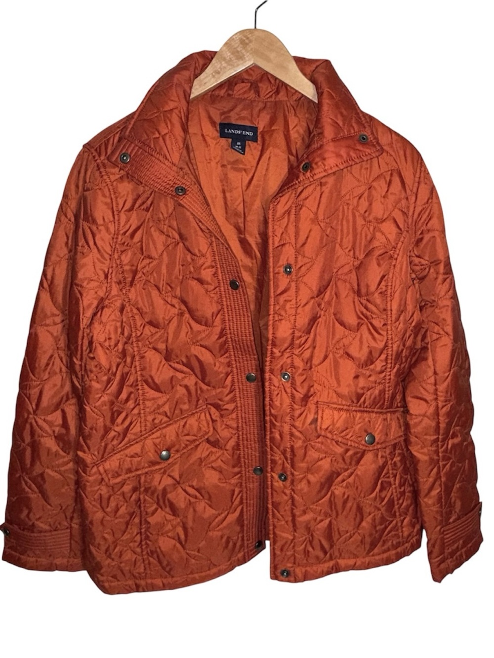 Lands End Quilted Jacket Womens Medium 10-12 Orange Rust Lightweight Packable